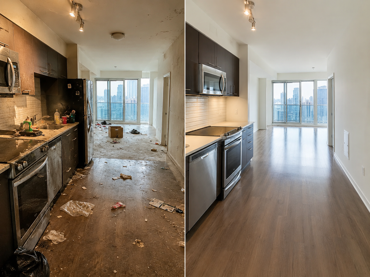 Illustrative before and after of a condo move-out cleaning